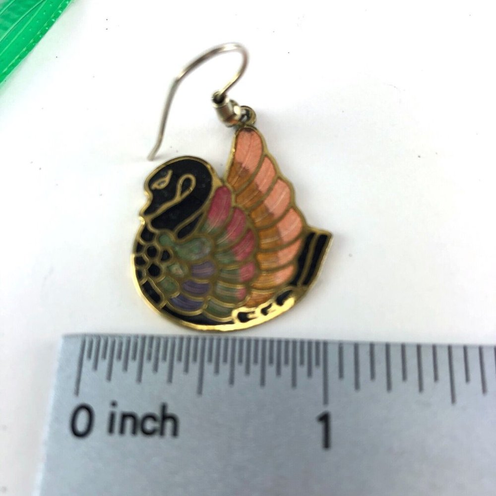 Vintage Avon Cloisonne Earrings Enamel Swans Gold-Tone - Picture 2 of 3